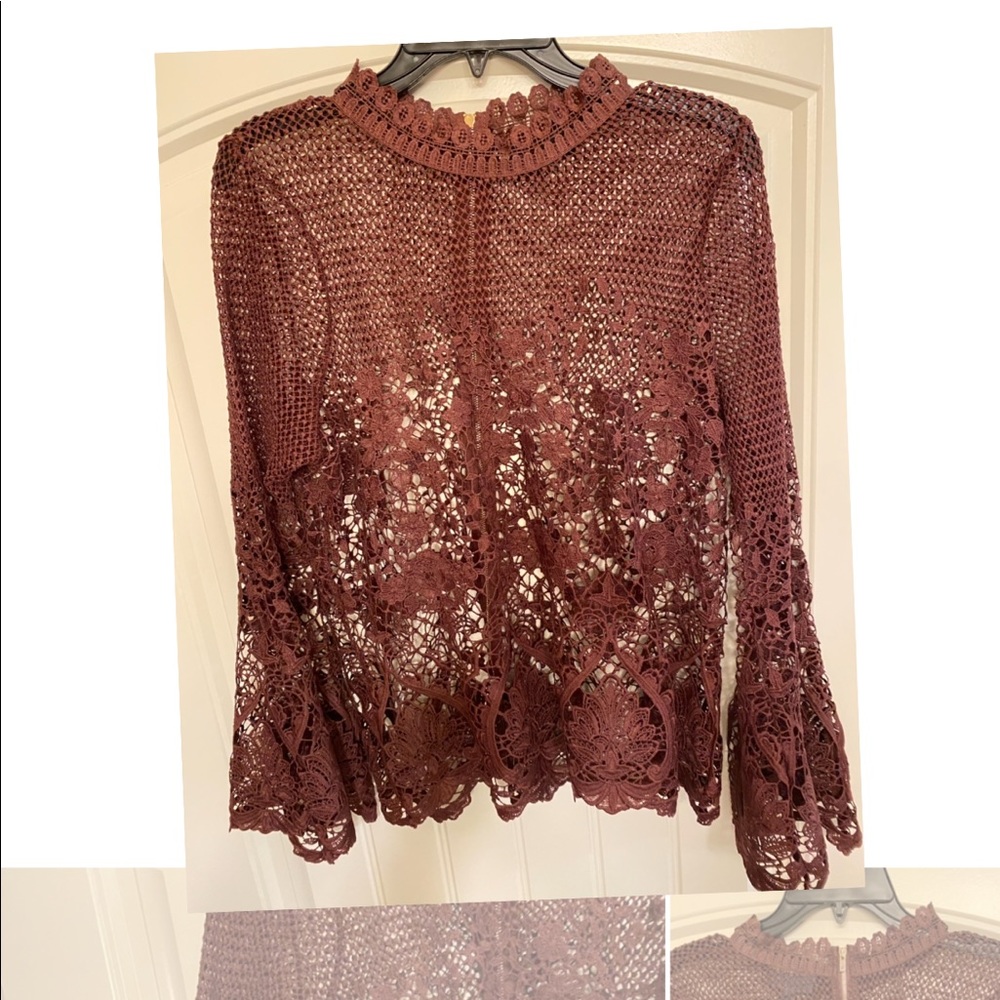 Liz Claiborne cranberry colored laced top